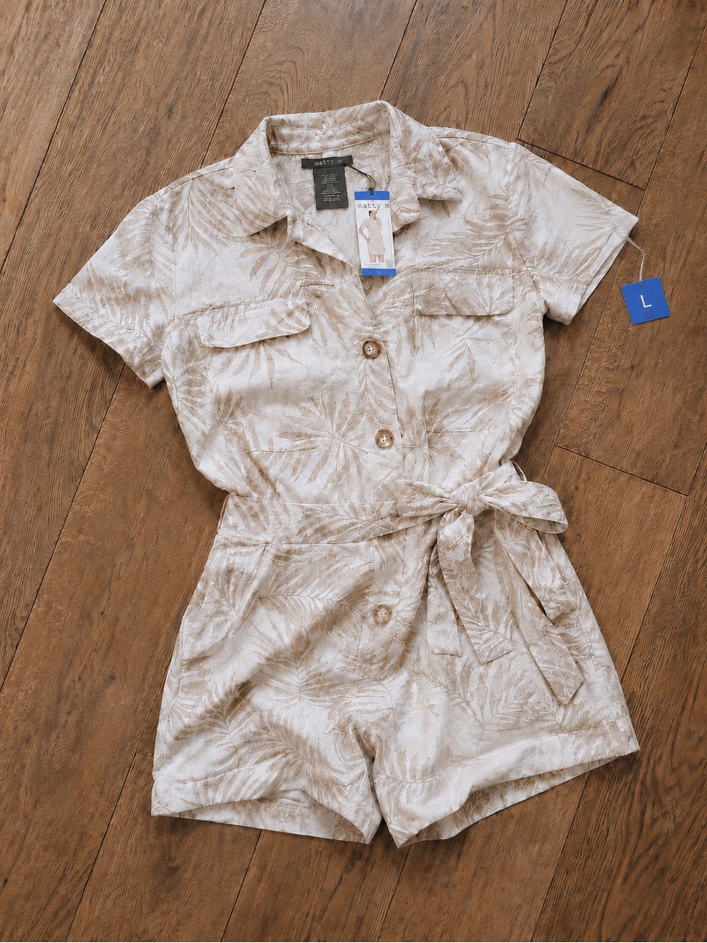 Matty M Black and Cream Linen-Blend Romper Sz L